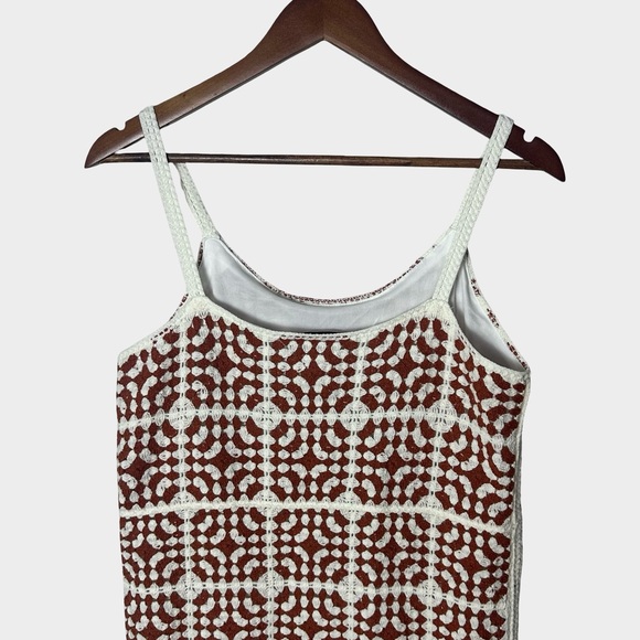 Willow & Wind Granny Square Crochet Mini Dress Medium Boho Festival Brown White - Picture 9 of 13